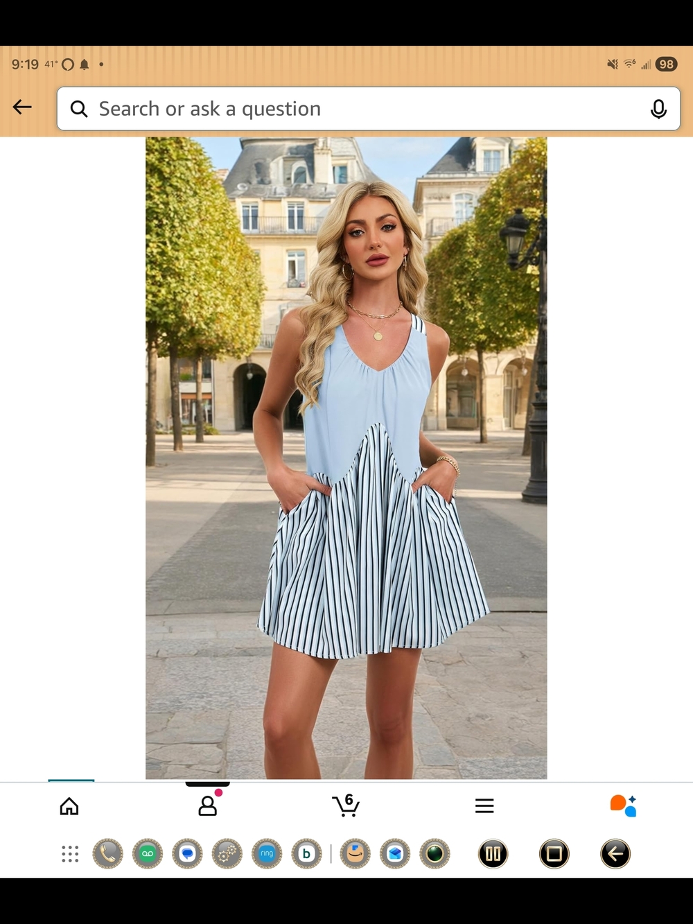Light Blue Striped Pocket Mini Dress - Women